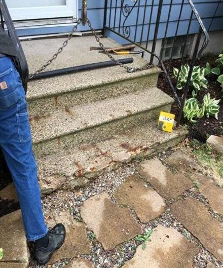 Color photo of what a client's steps looked like before calling Hamilton Concrete Products for a good fix.